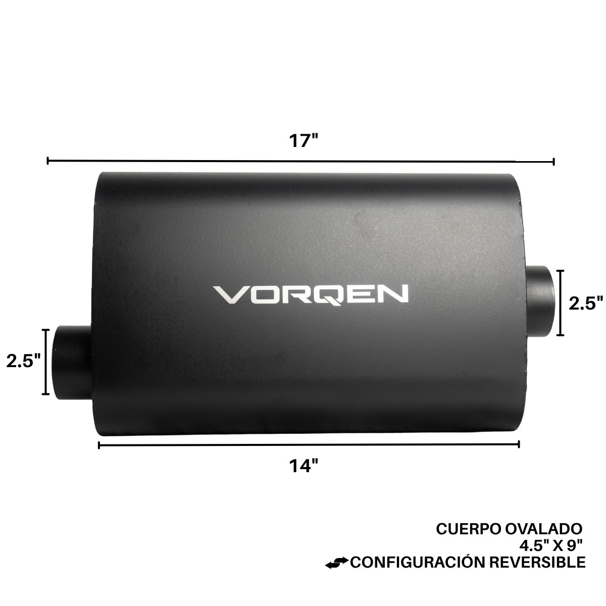 Mofle Deportivo Vorqen Ovalado Fibra Alto Flujo 14in 2.5in Lado Centro